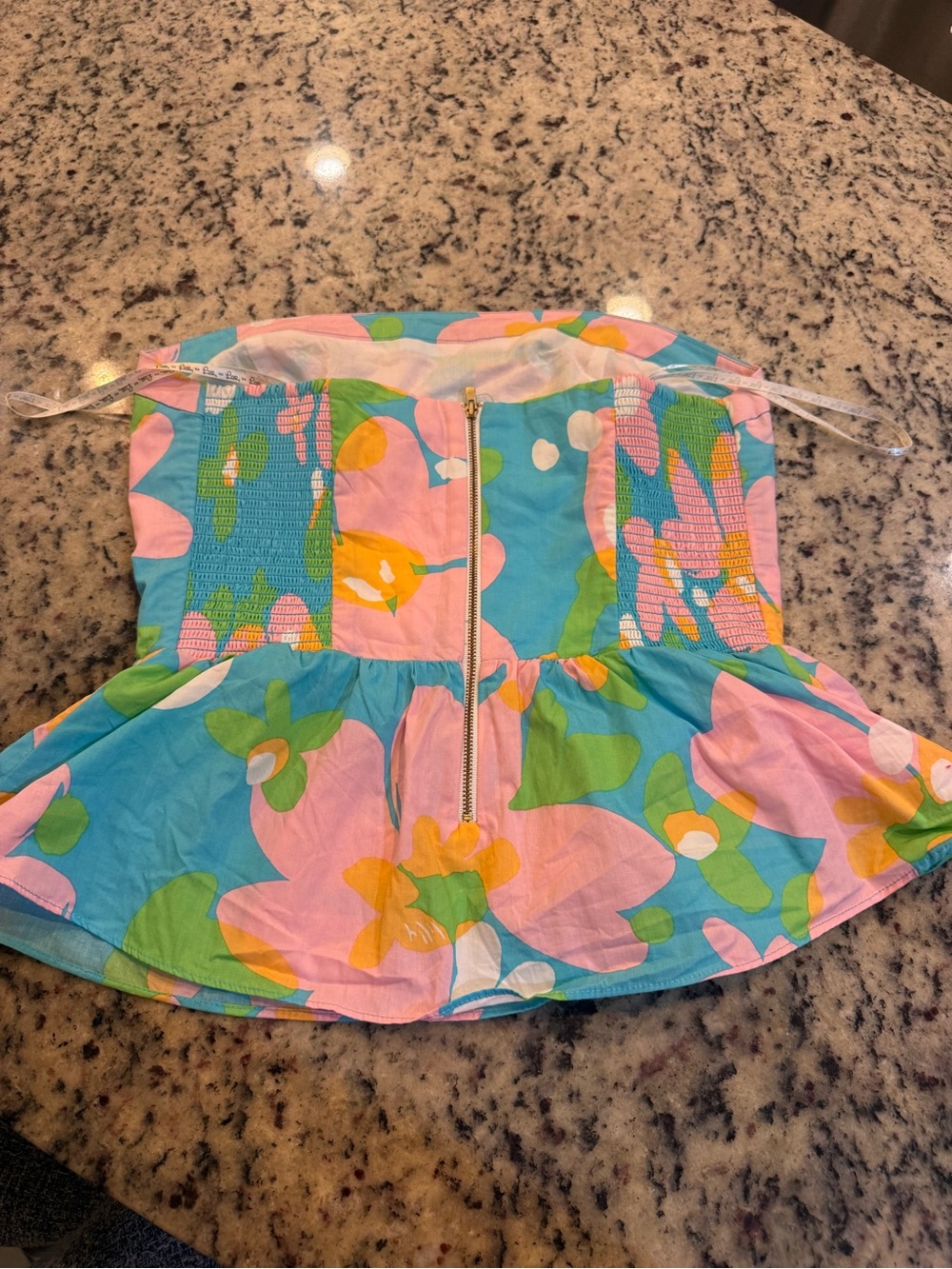 Lilly Pulitzer 100% Cotton Multicolor Floral Strapless Top with Bottom Ruffle - Picture 2 of 9
